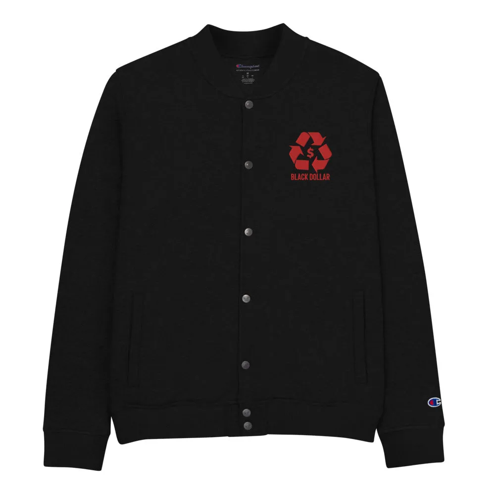 Black Dollar Embroidered Champion Bomber Jacket