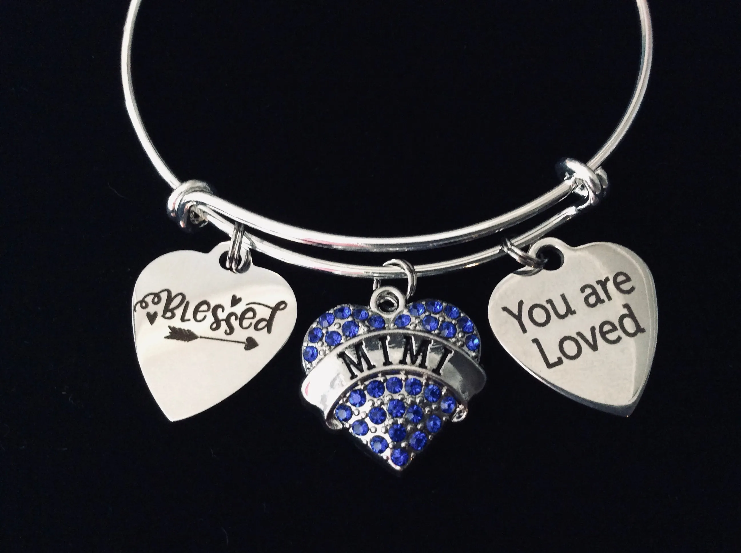 Blessed Mimi Jewelry You Are Loved Expandable Charm Bracelet Silver Adjustable Bangle One Size Fits All Gift Bling Crystal Heart