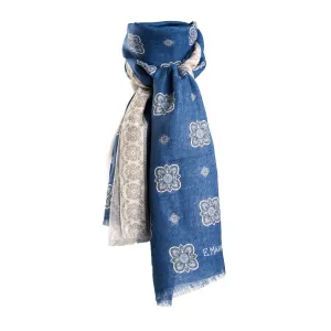 BLUE COTTON AND LINEN SCARF