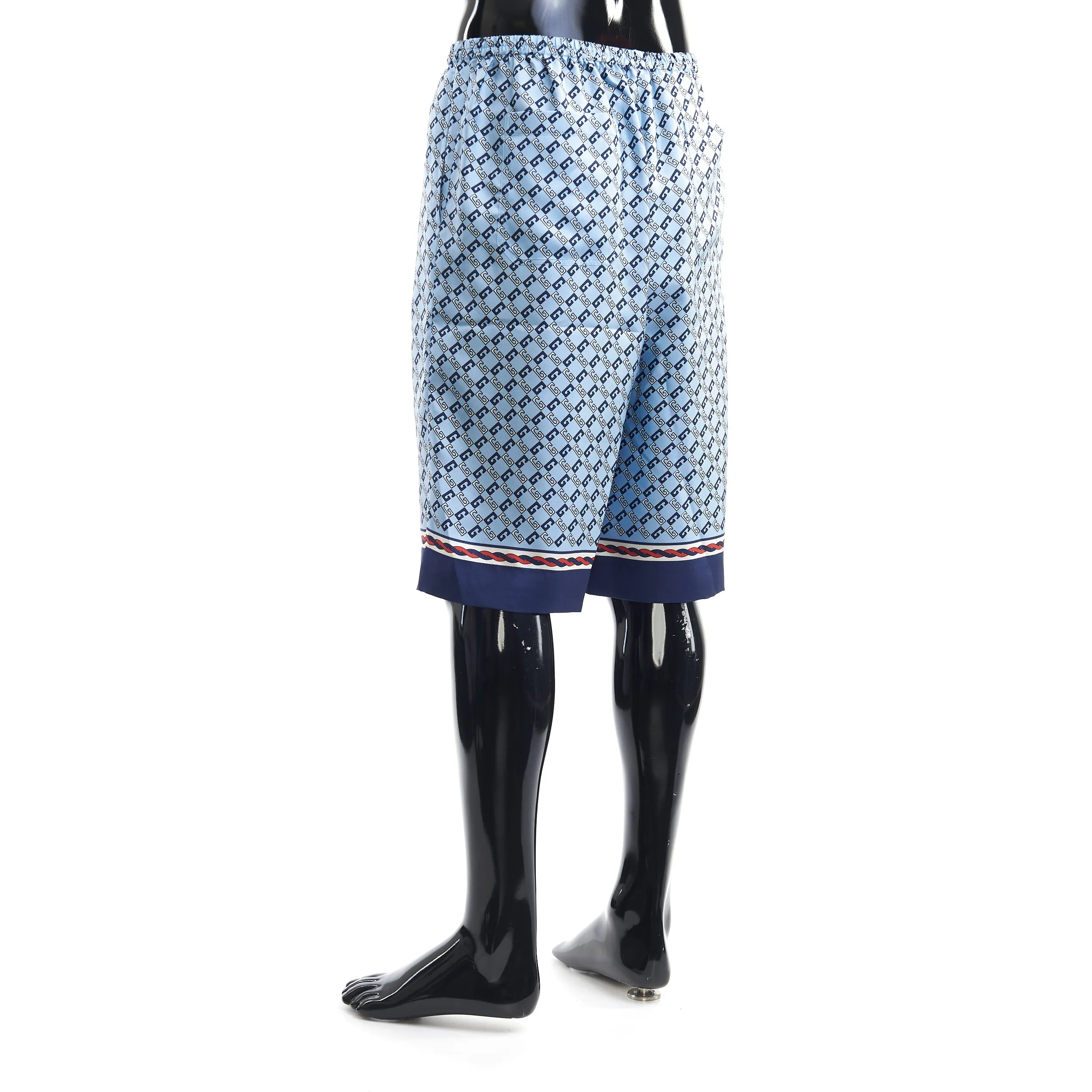 Blue Geometric Square G Print Silk Shorts