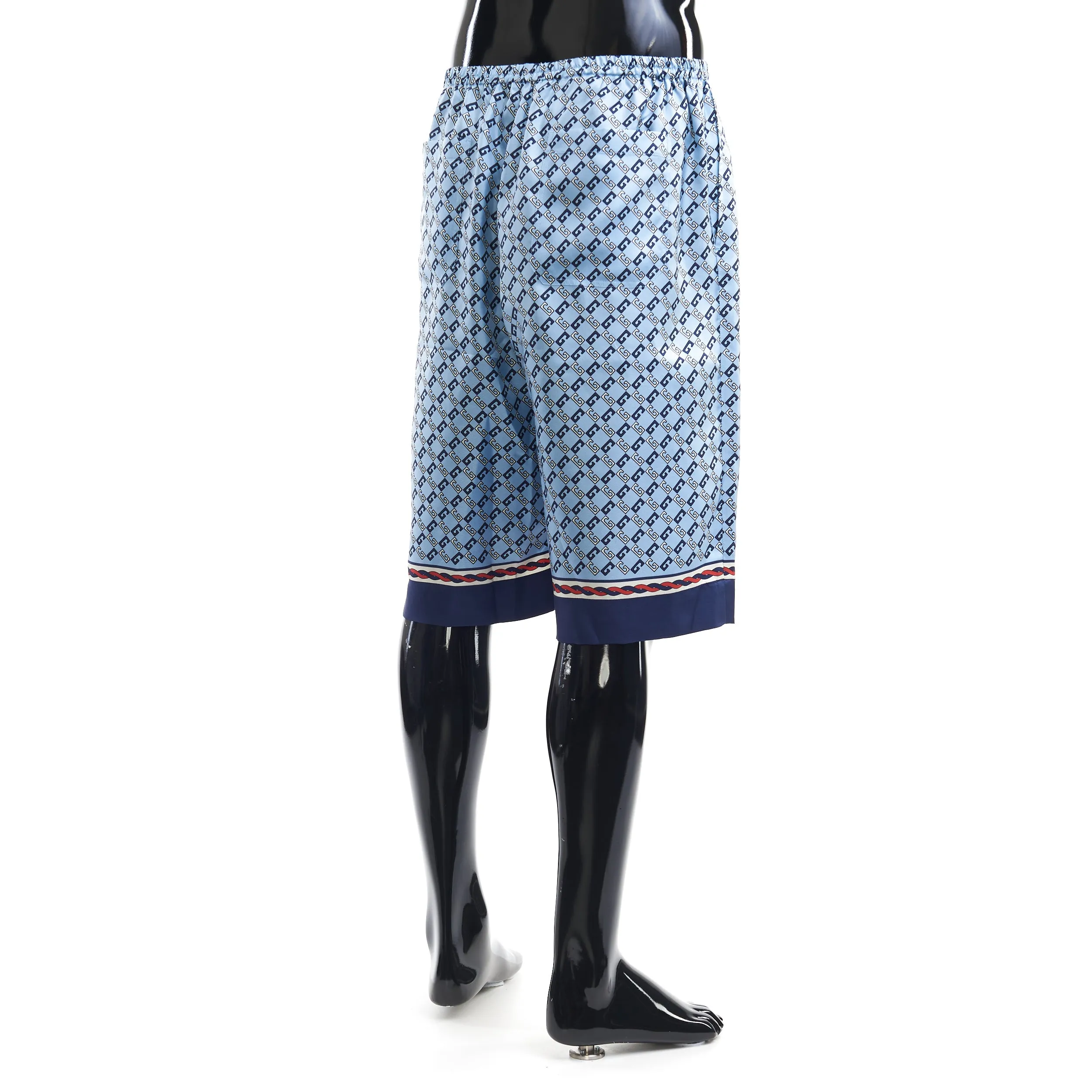Blue Geometric Square G Print Silk Shorts