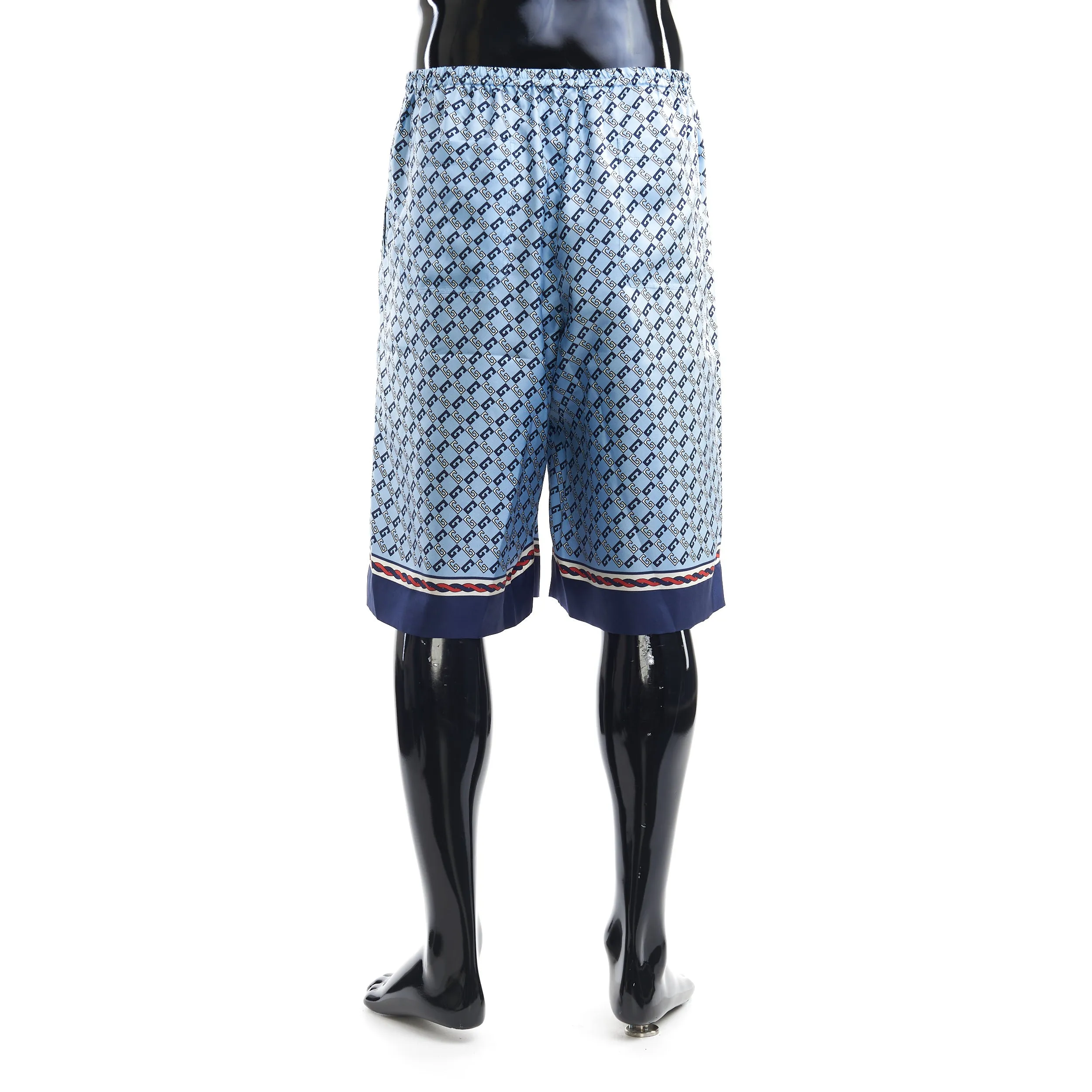 Blue Geometric Square G Print Silk Shorts