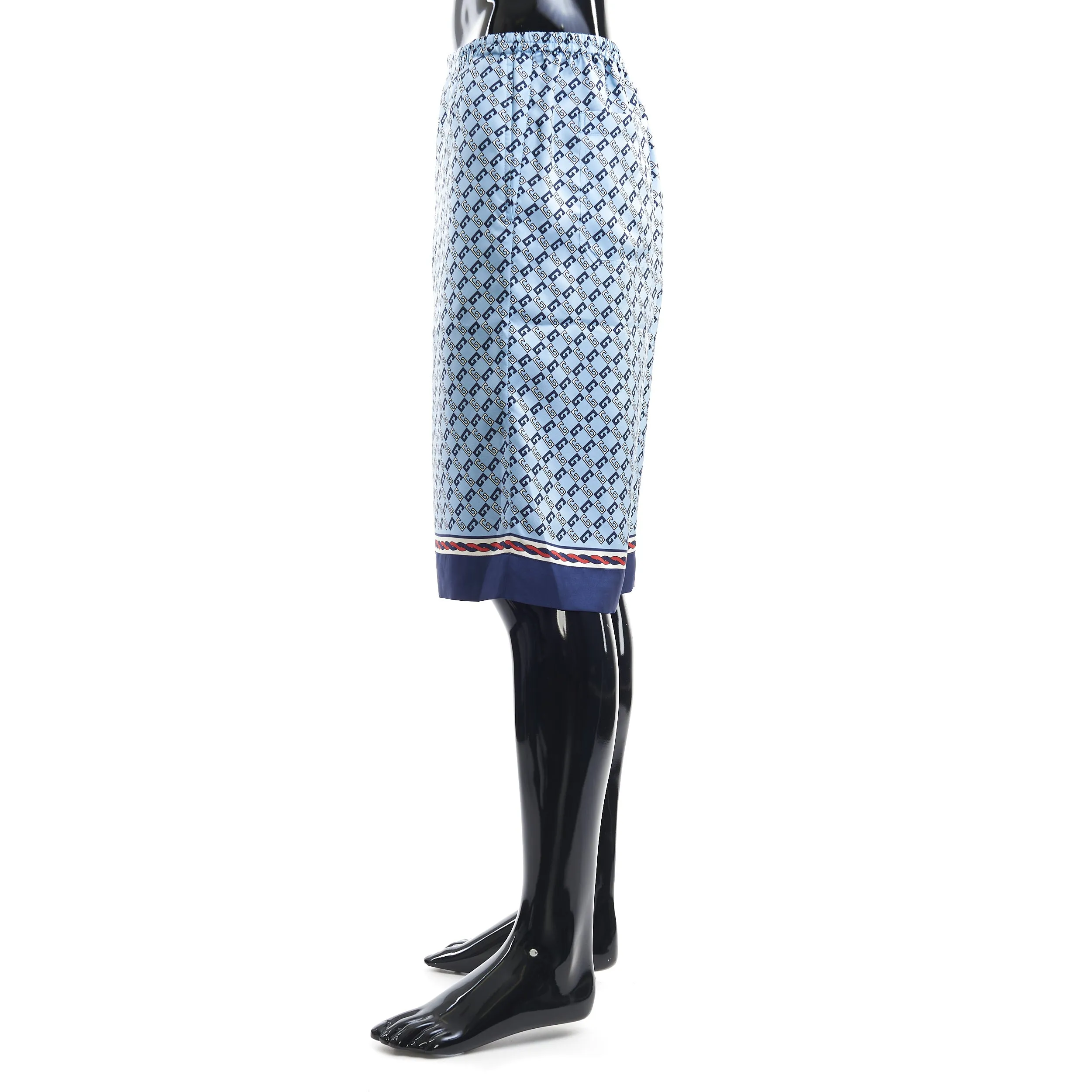 Blue Geometric Square G Print Silk Shorts