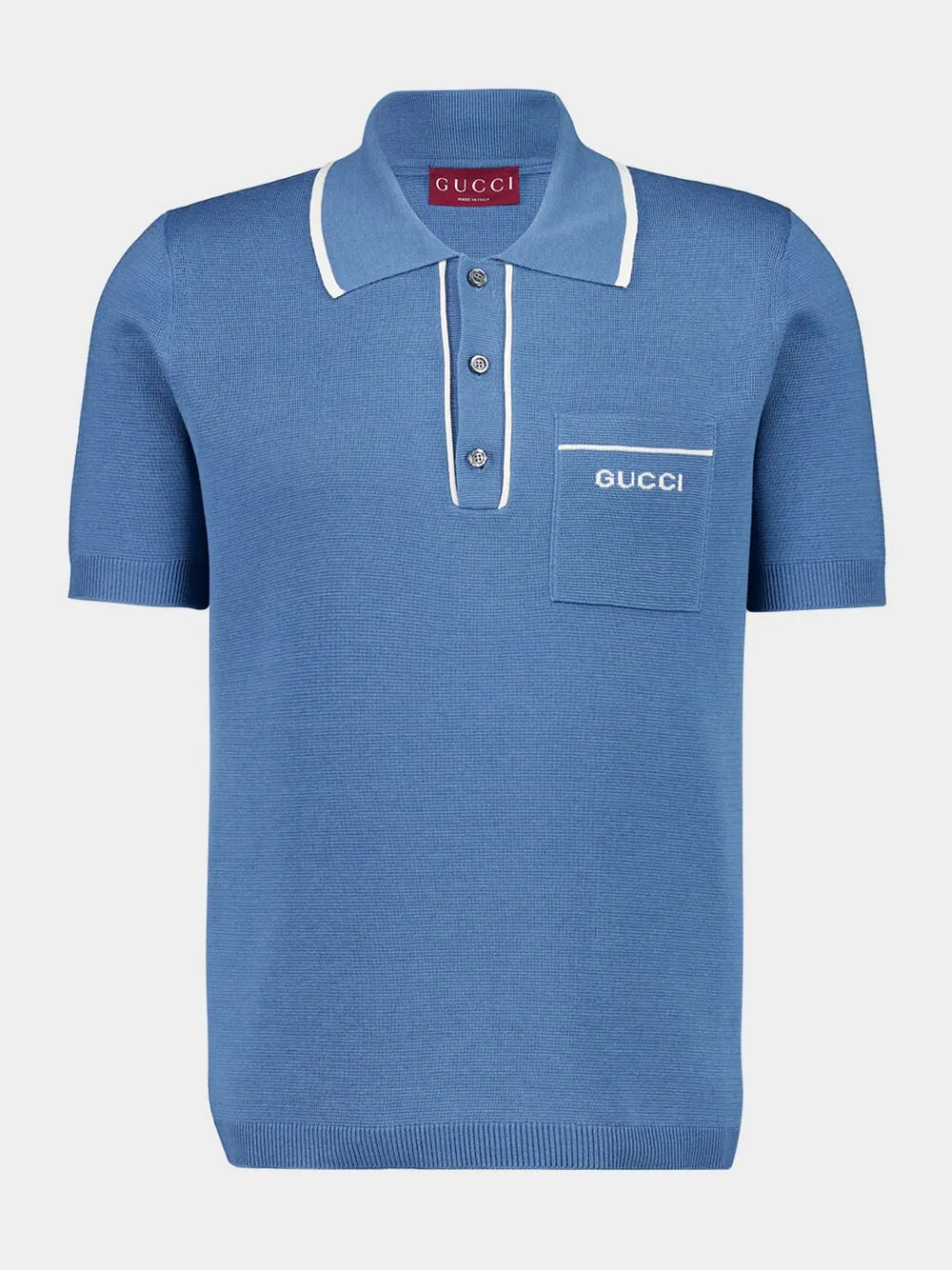 Blue Silk-Cotton Short-Sleeve Polo