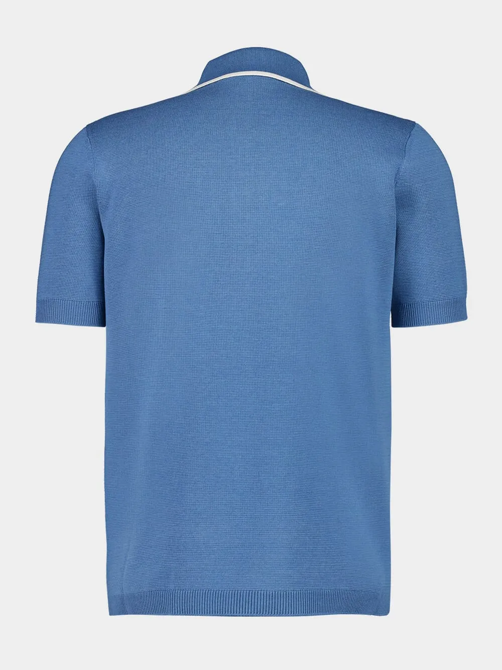 Blue Silk-Cotton Short-Sleeve Polo