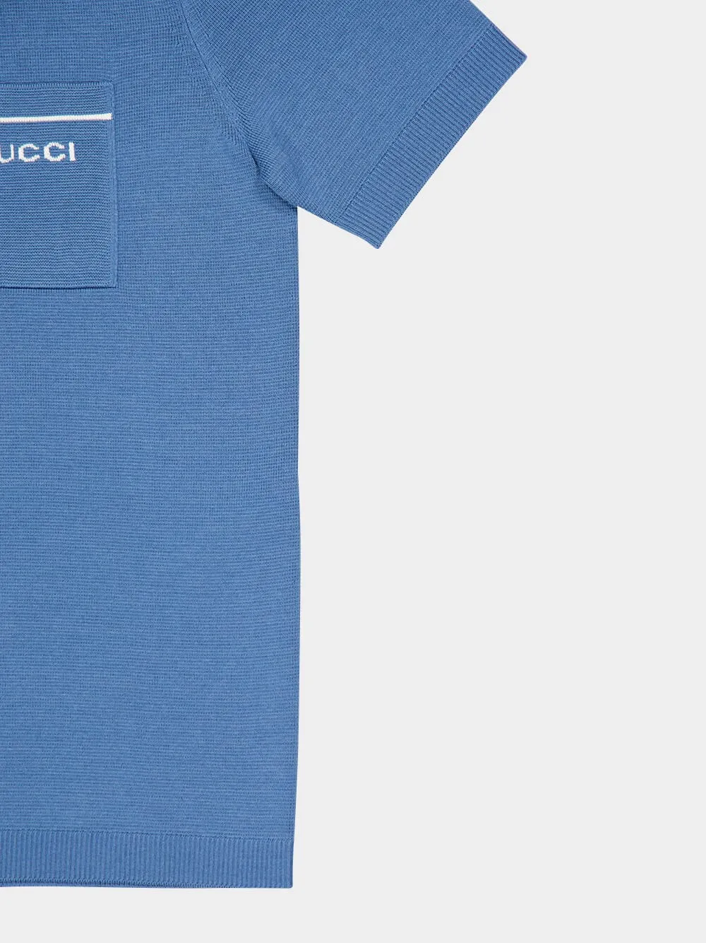 Blue Silk-Cotton Short-Sleeve Polo