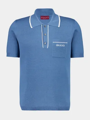 Blue Silk-Cotton Short-Sleeve Polo