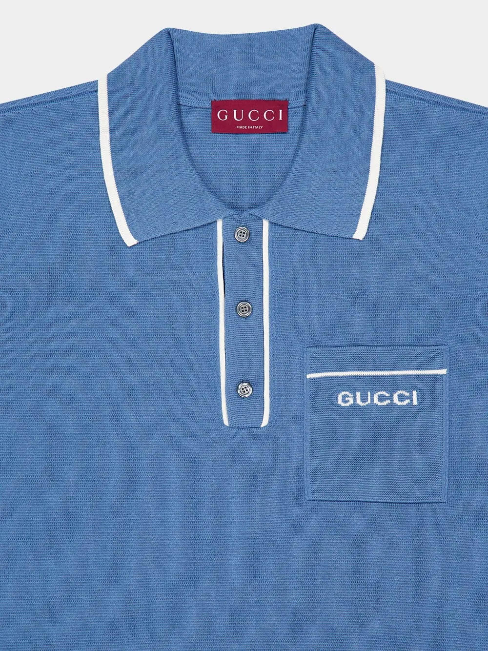 Blue Silk-Cotton Short-Sleeve Polo