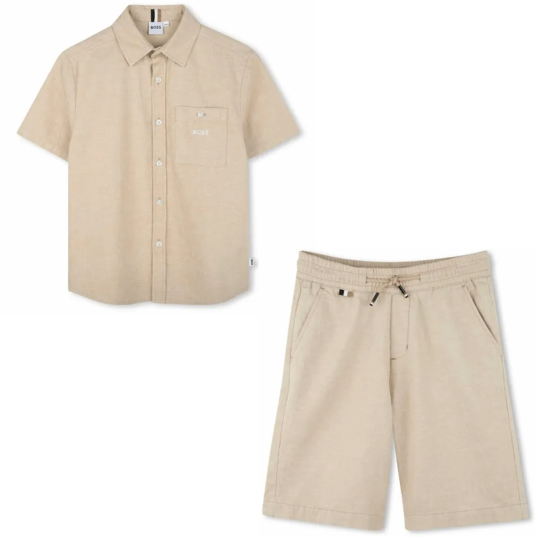 BOSS -  Linen Blend Bermuda Short Set - Stone