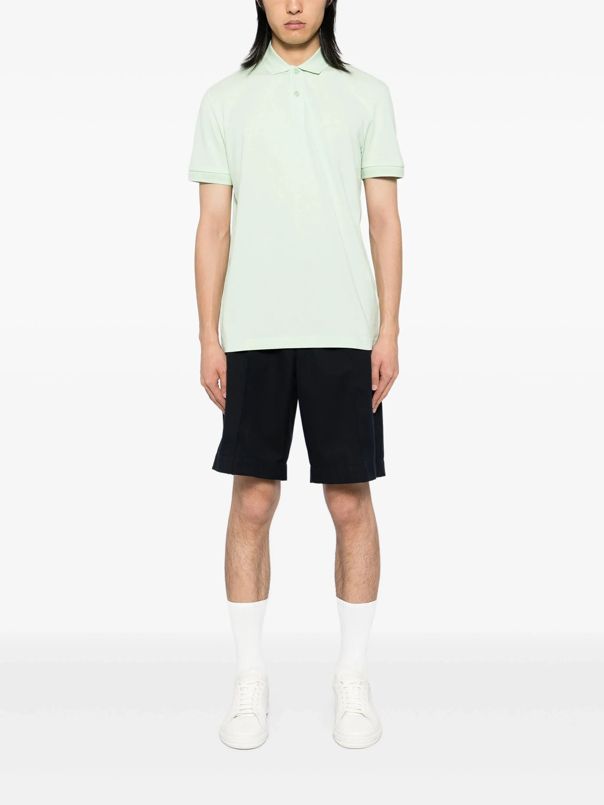 BOSS Pio 1 Logo Print Cotton Polo Shirt Open Green