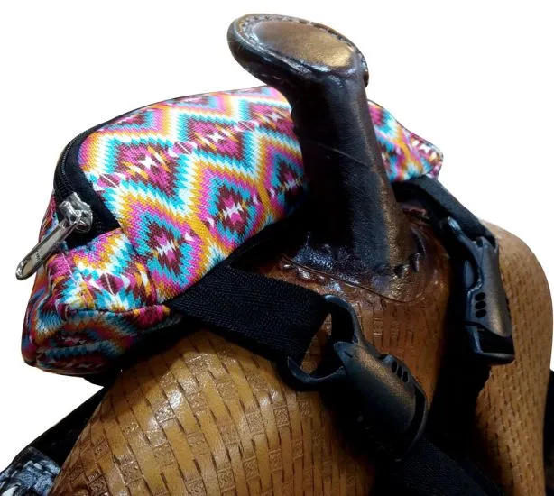Bright Aztec Horse Print Insulated Nylon Saddle Pouch.