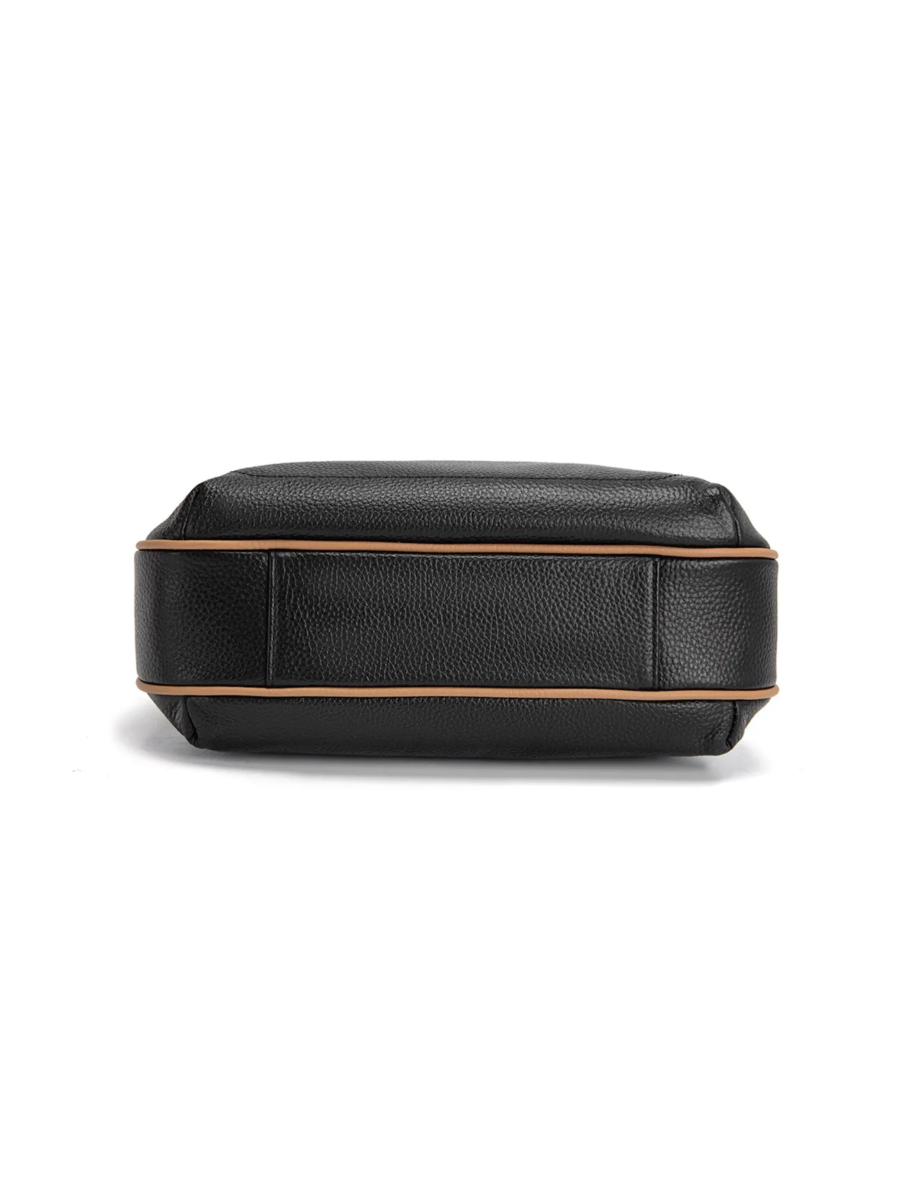 BROOKE TRIPLE COMPARTMENT LEATHER XBODY BAG- E1-0828-BLK/CAM