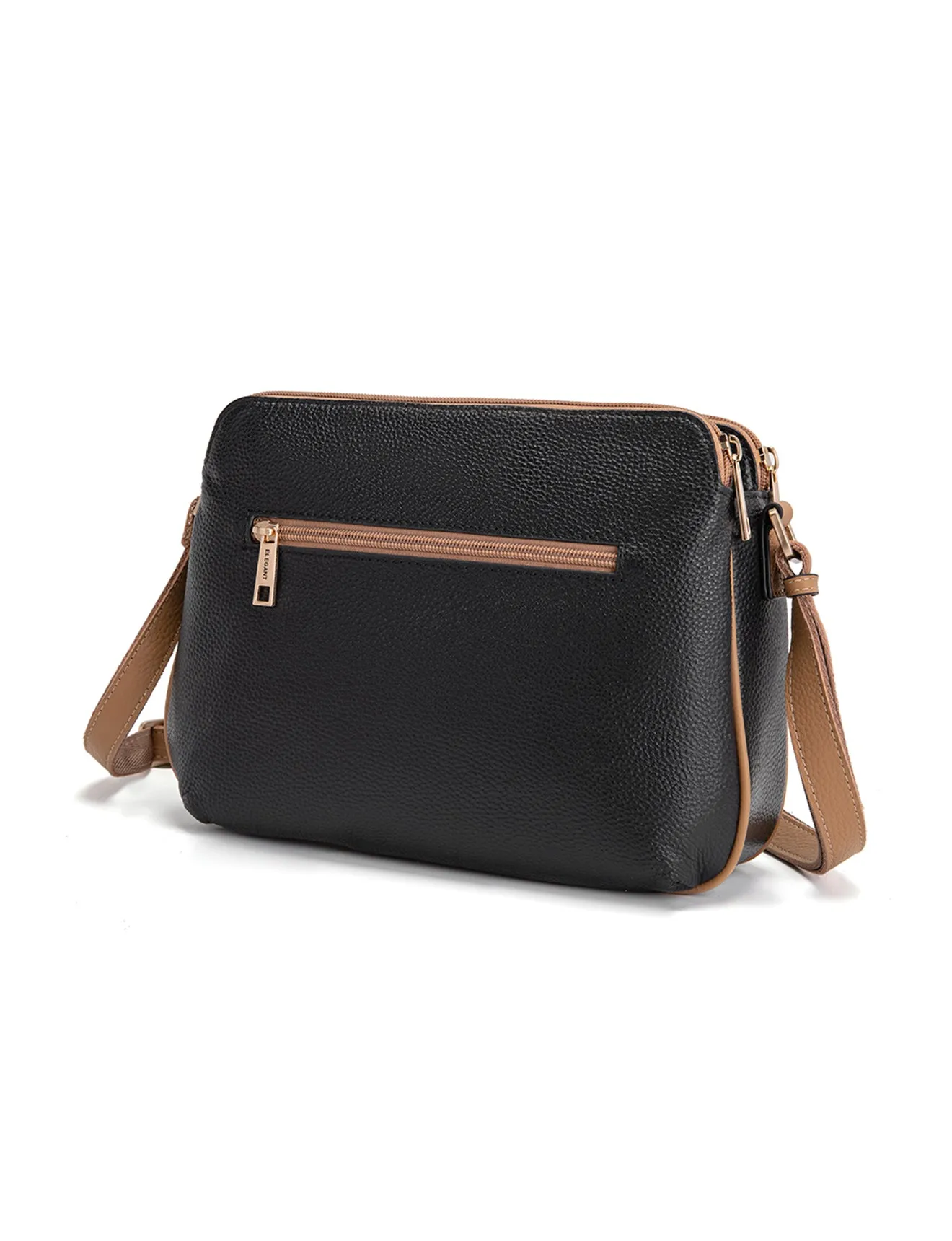 BROOKE TRIPLE COMPARTMENT LEATHER XBODY BAG- E1-0828-BLK/CAM