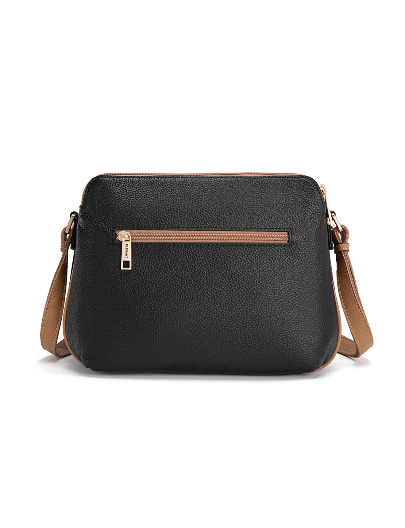 BROOKE TRIPLE COMPARTMENT LEATHER XBODY BAG- E1-0828-BLK/CAM