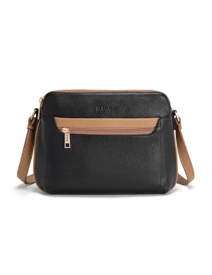 BROOKE TRIPLE COMPARTMENT LEATHER XBODY BAG- E1-0828-BLK/CAM