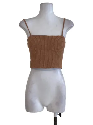 Brown Awning Stripe Cropped Sleeveless Top