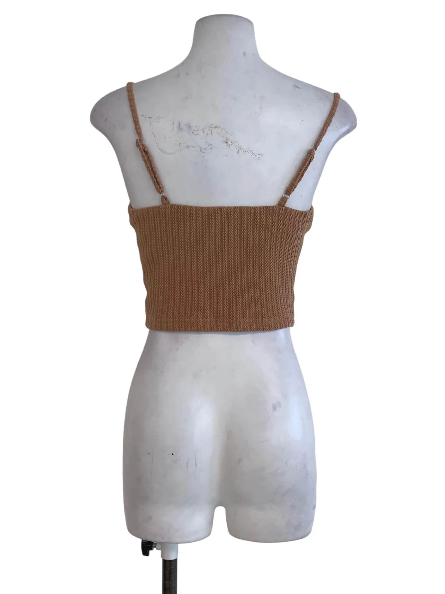 Brown Awning Stripe Cropped Sleeveless Top