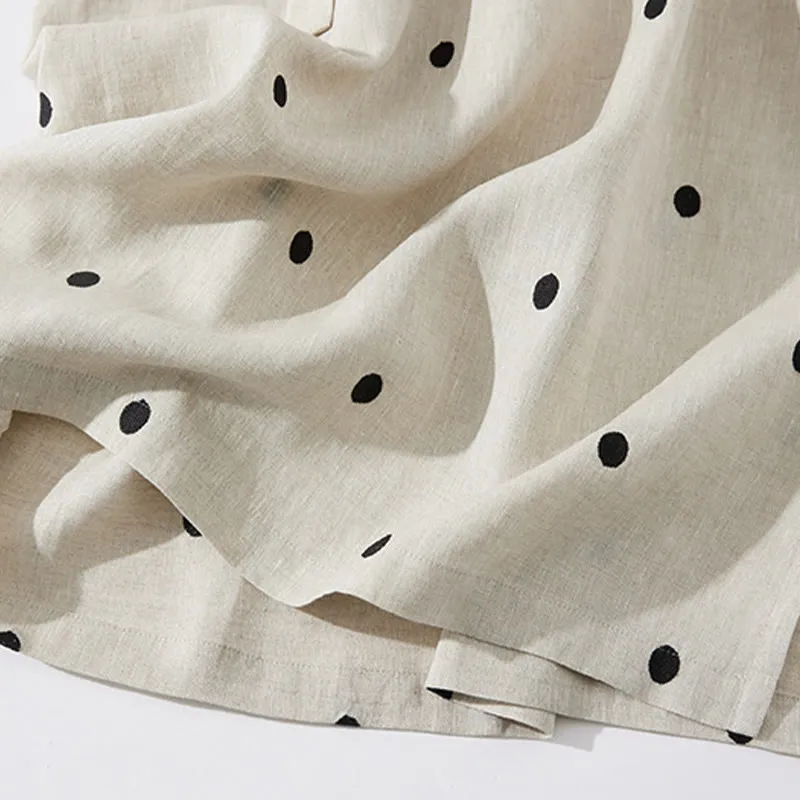 Buddha Stones Casual Dot Pattern Short Sleeve Lace-up Cotton Linen Women's Maxi Dress With Pockets