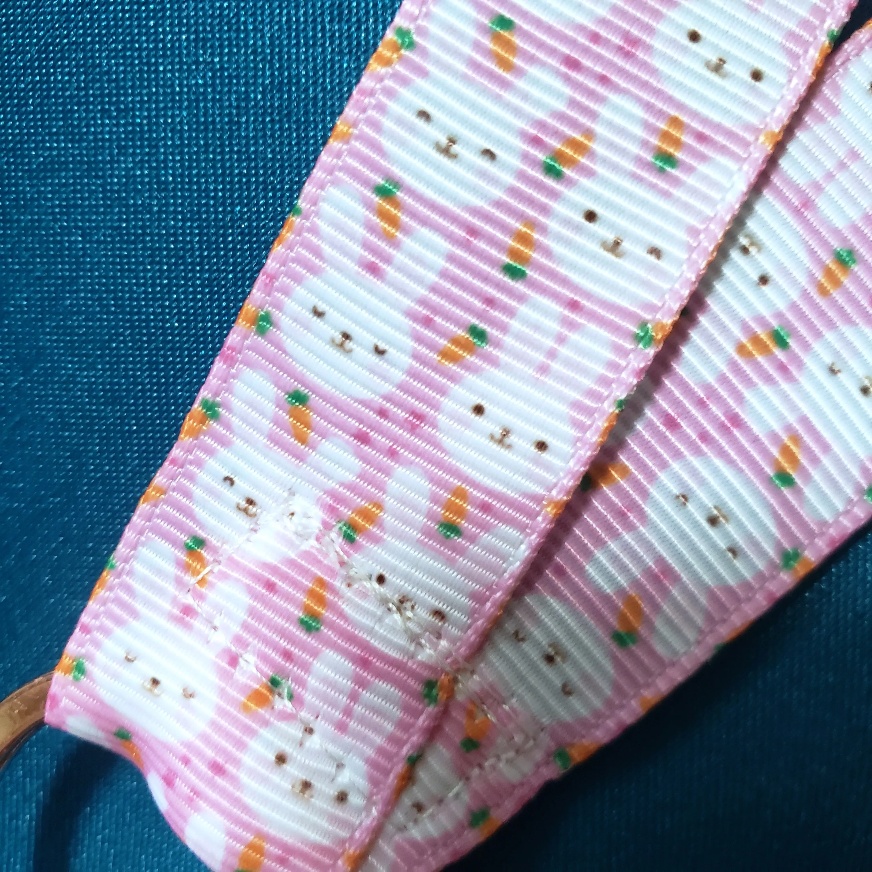 Bunny Faces on Pink with Carrots Lanyard with Rose Gold Heart Clasp