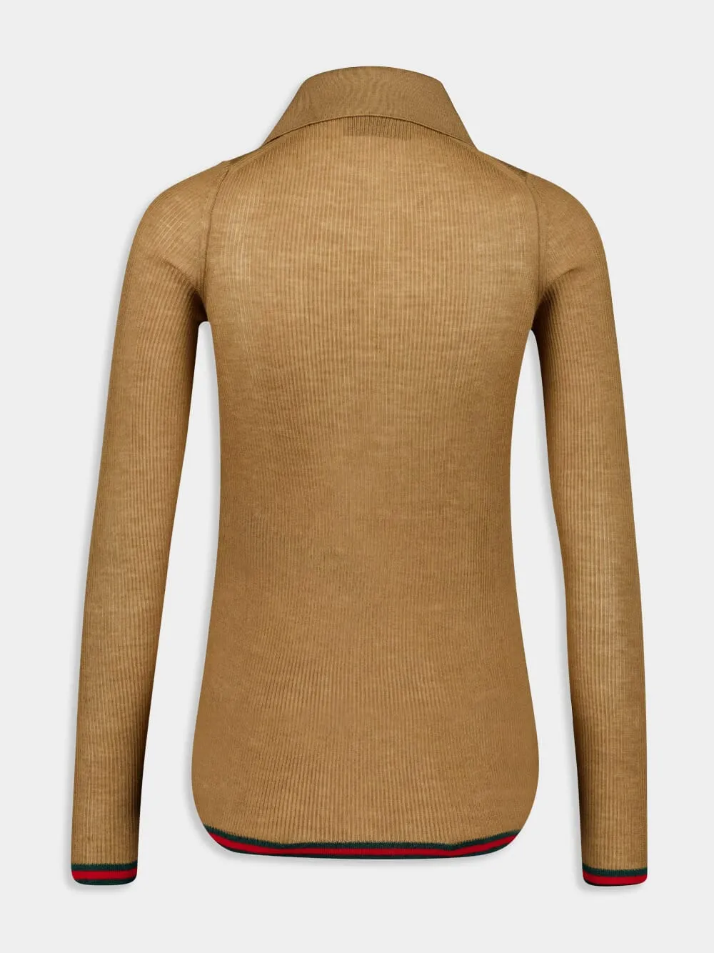 Camel Fine Rib Cashmere-Silk Knit Polo