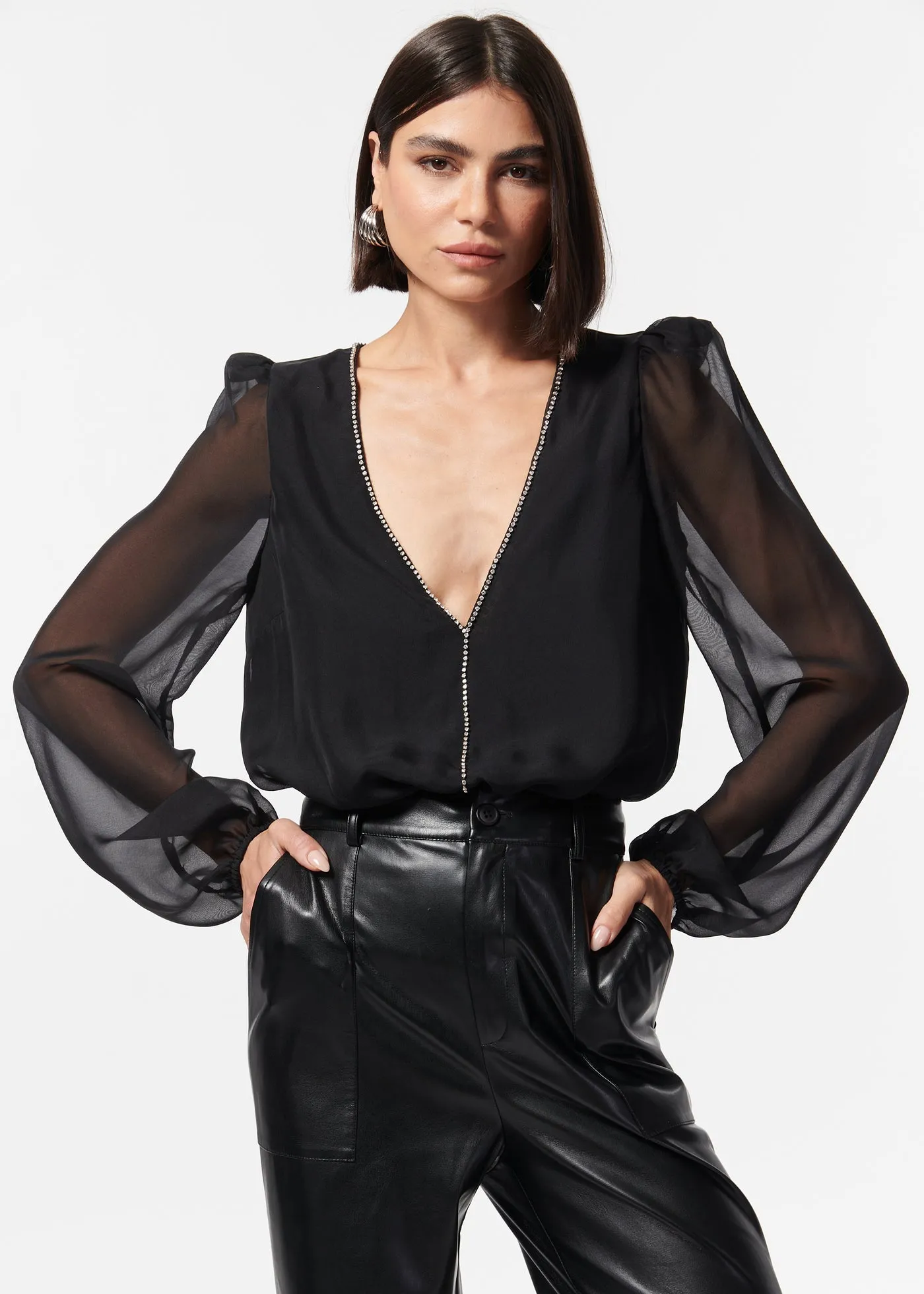 CAMI NYC - Women - Black Ingrid Crystal Bodysuit