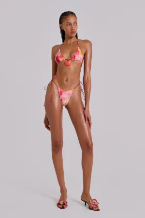 Cantha Micro Triangle Bikini Top With Shell Trim in Sunset