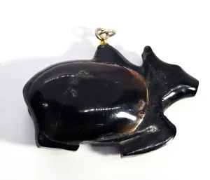 Carved Buffalo horn Rabbit bunny figural snuff box artisan pendant