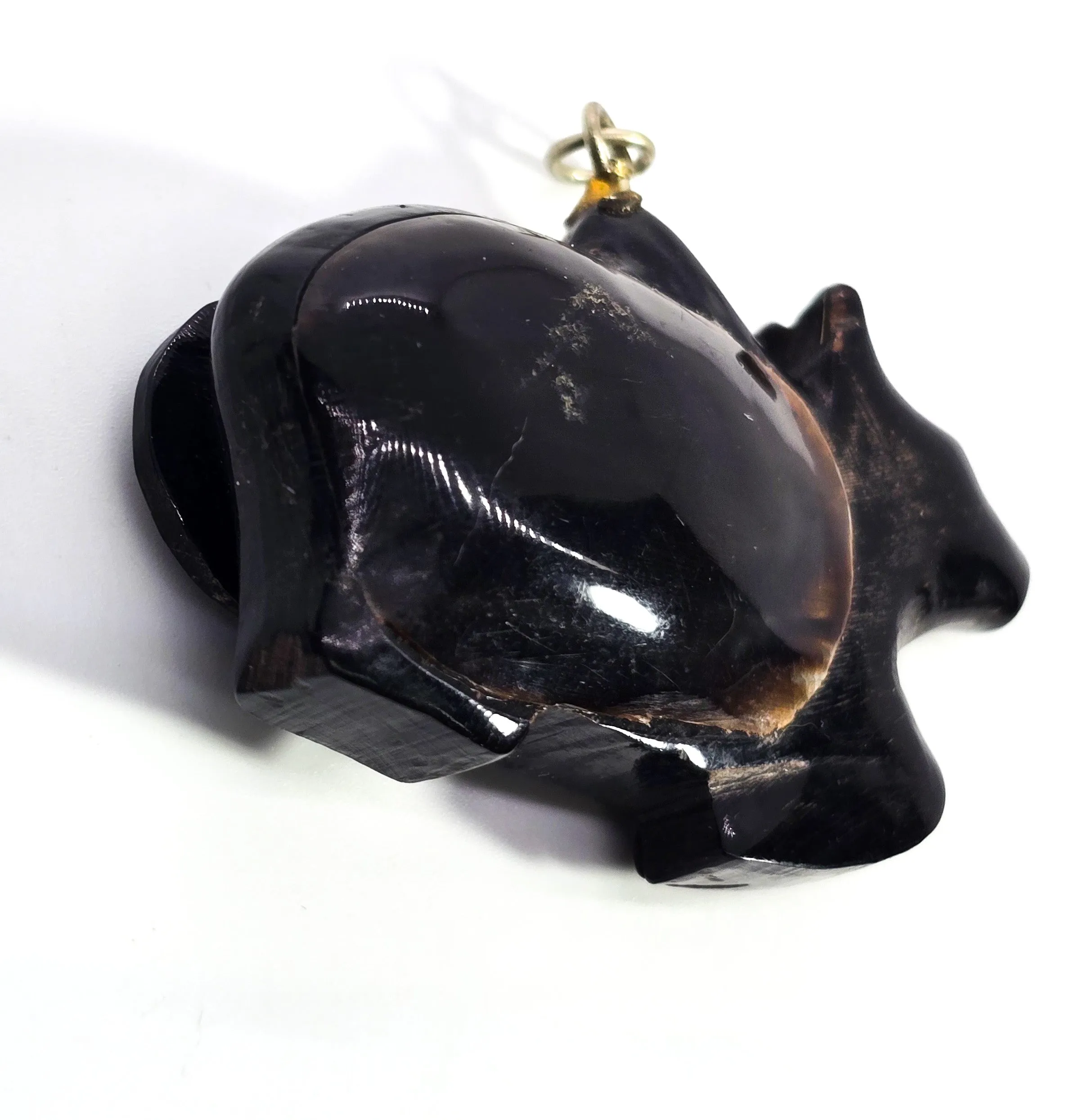 Carved Buffalo horn Rabbit bunny figural snuff box artisan pendant