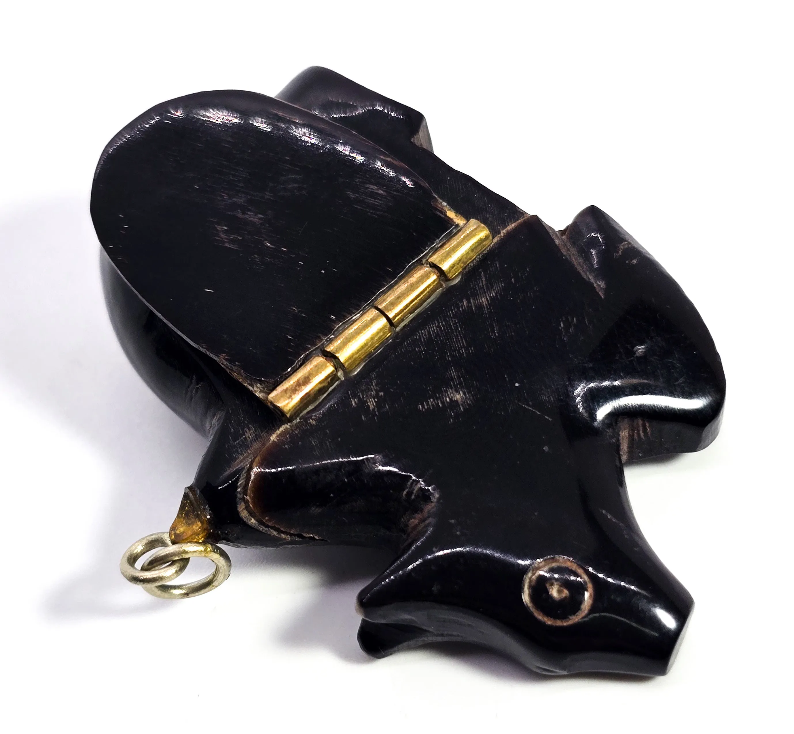 Carved Buffalo horn Rabbit bunny figural snuff box artisan pendant