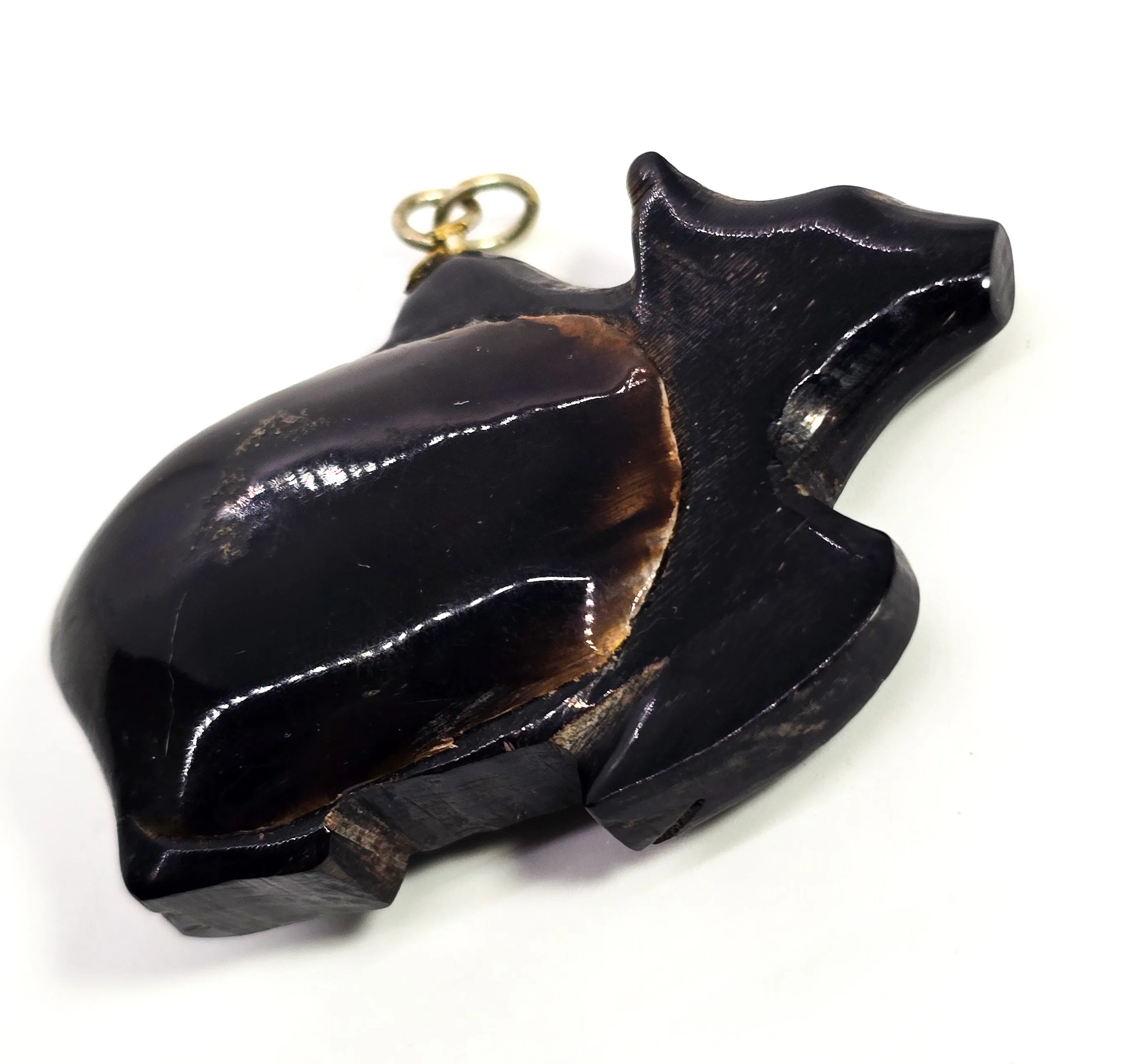 Carved Buffalo horn Rabbit bunny figural snuff box artisan pendant
