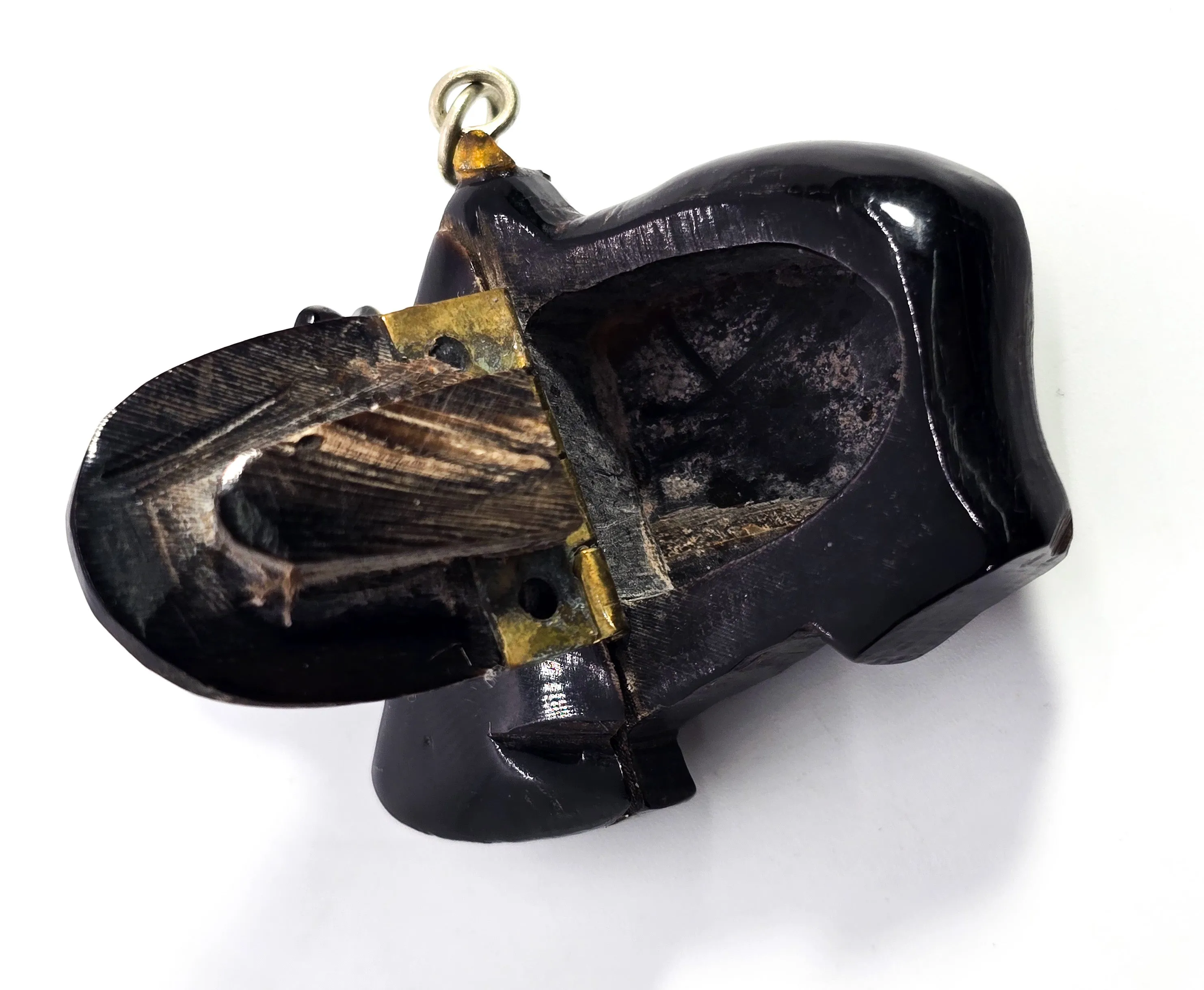 Carved Buffalo horn Rabbit bunny figural snuff box artisan pendant