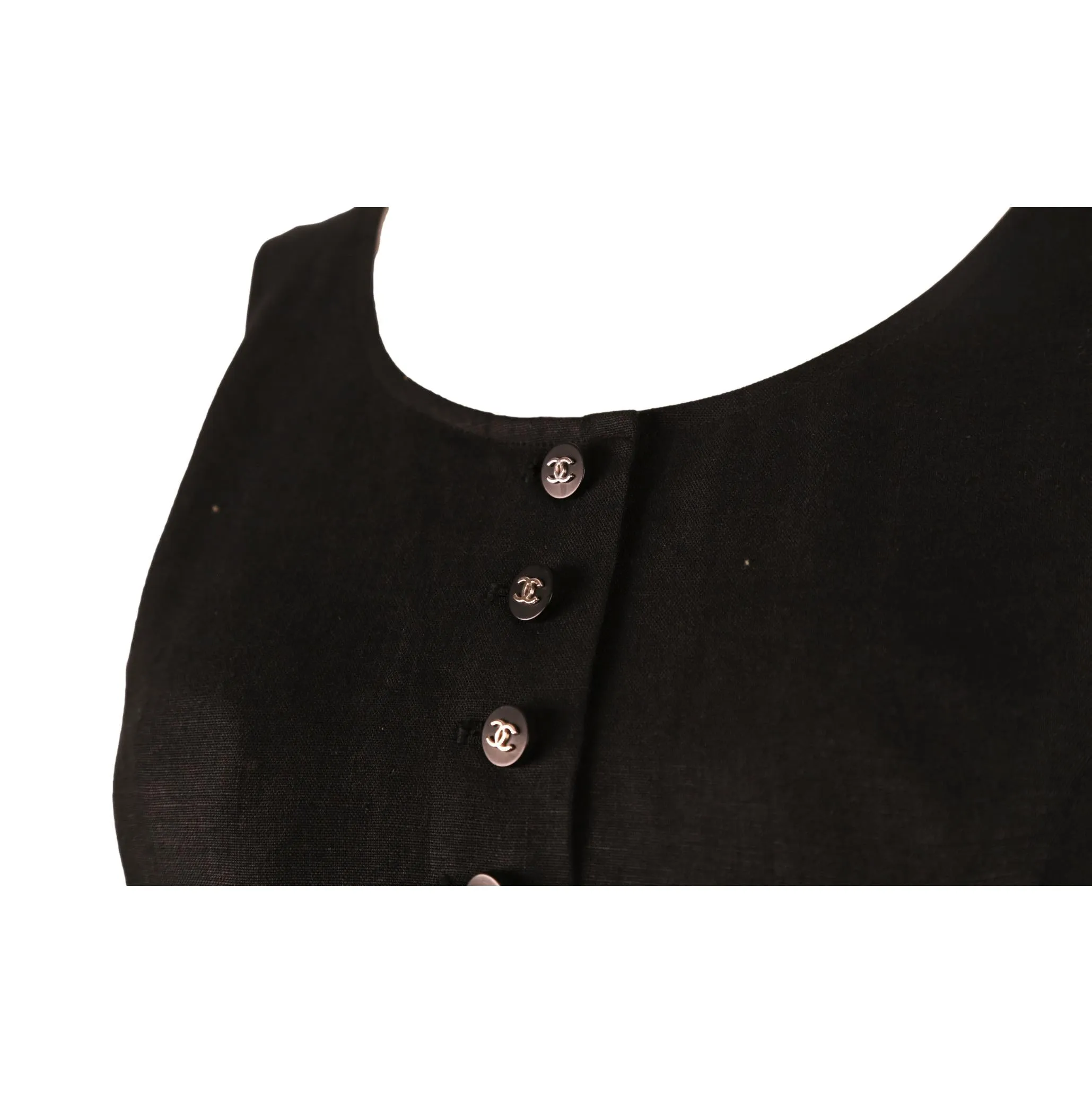 Chanel Black Linen Logo Button Dress