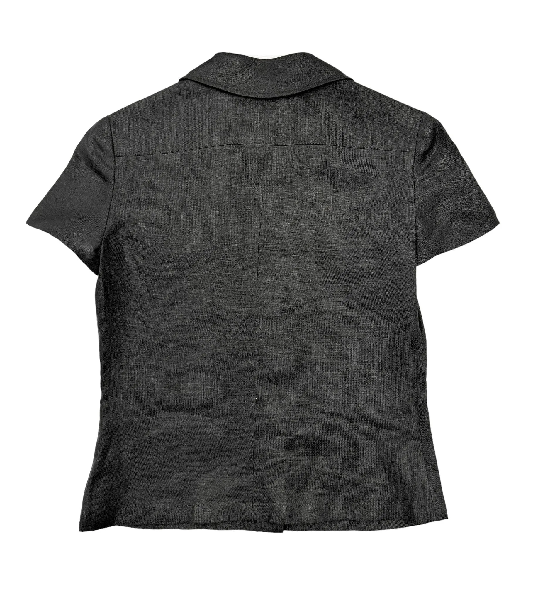 Chanel Black Linen Short Sleeve Logo Button Down