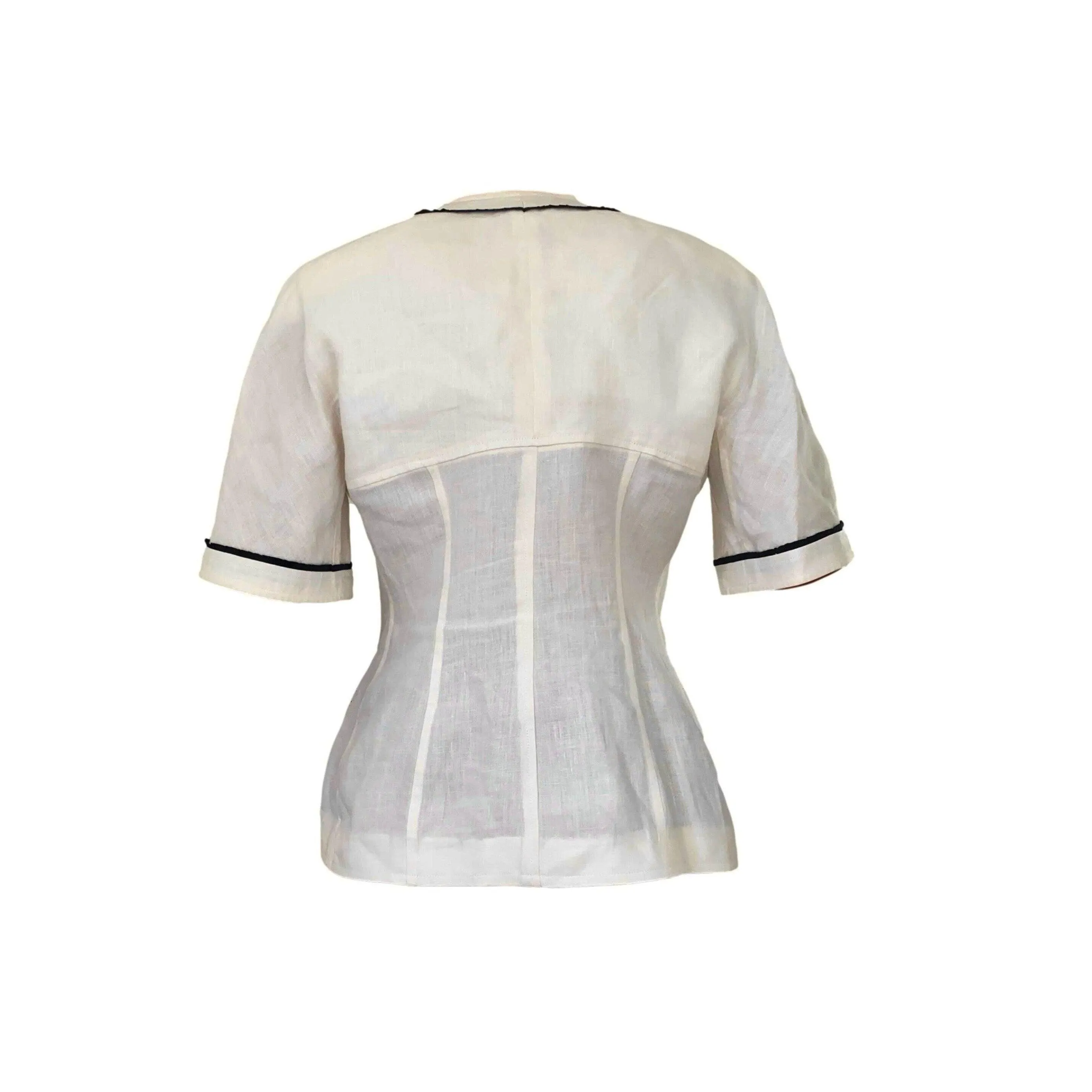 Chanel Cream Linen Logo Button Top