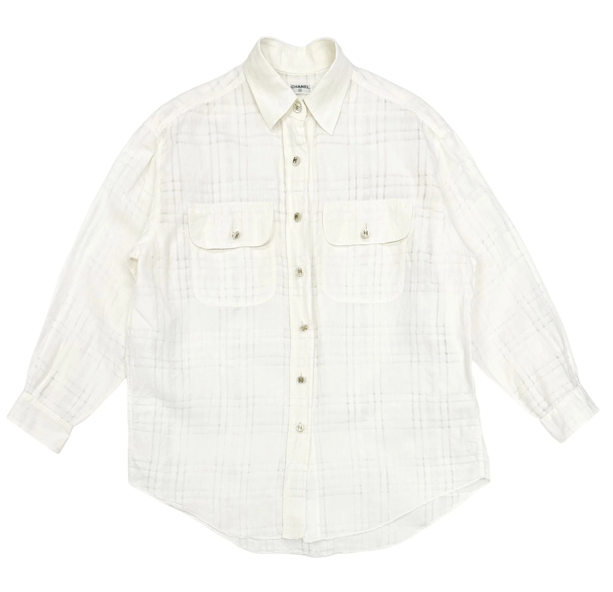 Chanel White Linen Logo Button Down