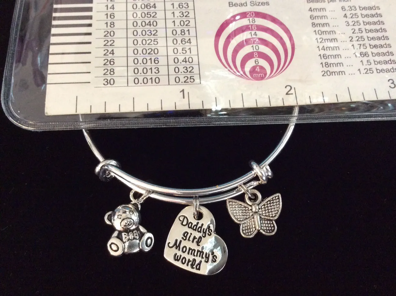 Child's Size Daddy's Girl Mommy's World Butterfly Teddy Bear Adjustable Bracelet Expandable Charm Bracelet Gift Kids Size
