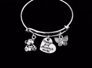 Child's Size Daddy's Girl Mommy's World Butterfly Teddy Bear Adjustable Bracelet Expandable Charm Bracelet Gift Kids Size