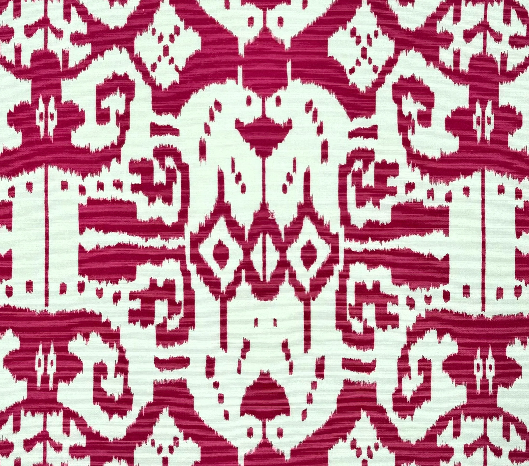 China Seas Fabric: Island Ikat - Custom Magenta on White Belgian Linen / Cotton