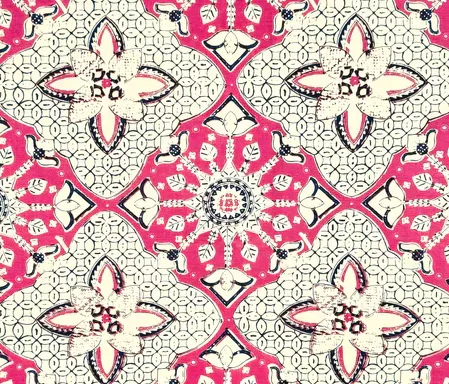 China Seas Fabric: New Batik - Custom Magenta / New Navy on Tinted Belgian Linen / Cotton