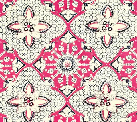 China Seas Fabric: New Batik - Custom Magenta / New Navy on Tinted Belgian Linen / Cotton