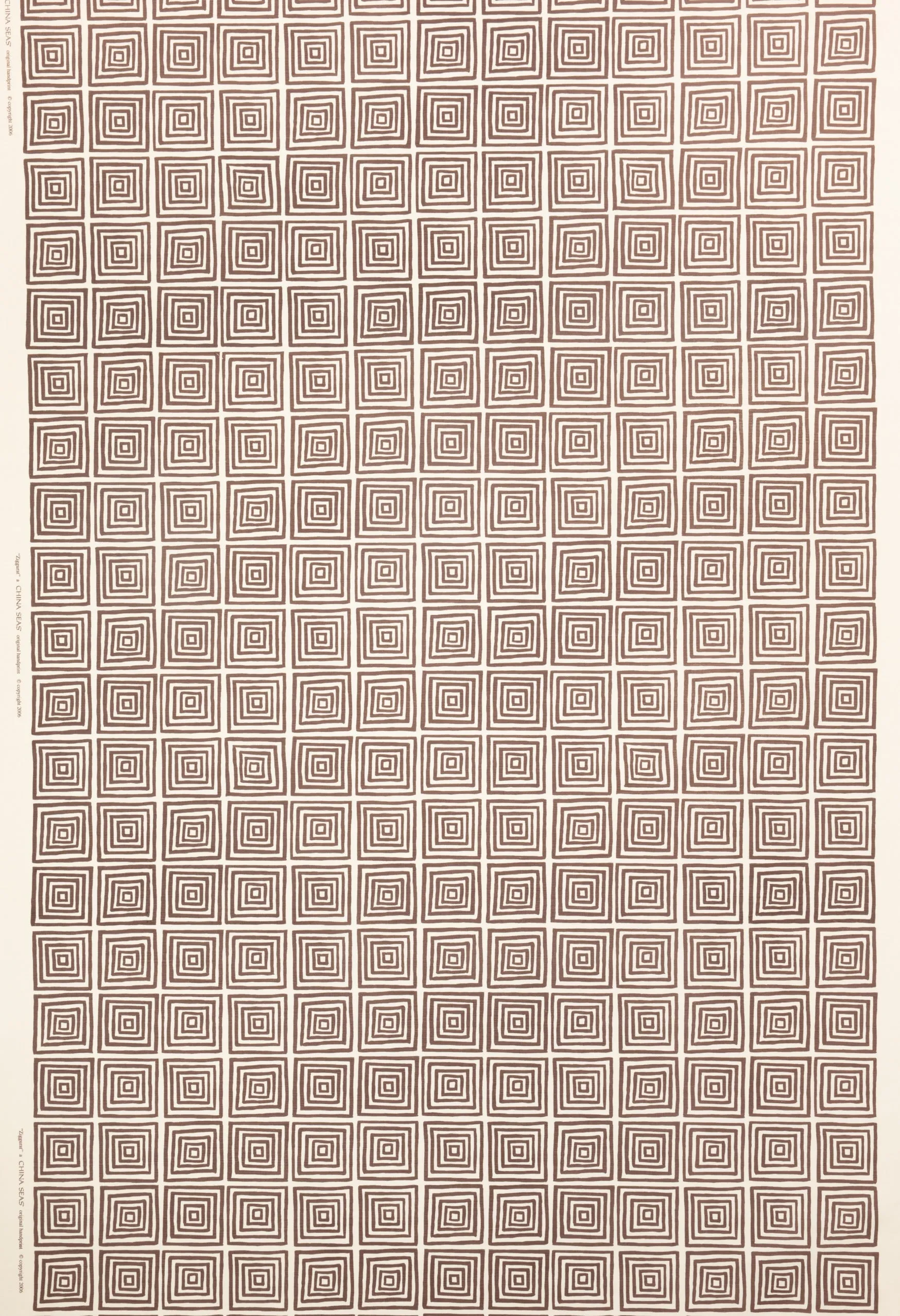 China Seas Fabric: Ziggurat - Custom Brown on Tinted Belgian Linen / Cotton