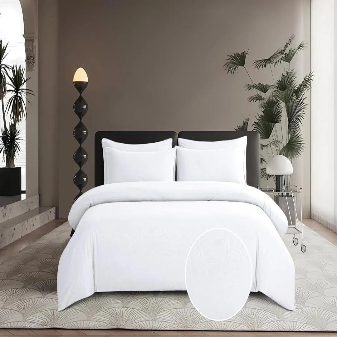 Cotton Co Bella White Embossed Micro Satin Duvet Cover Set