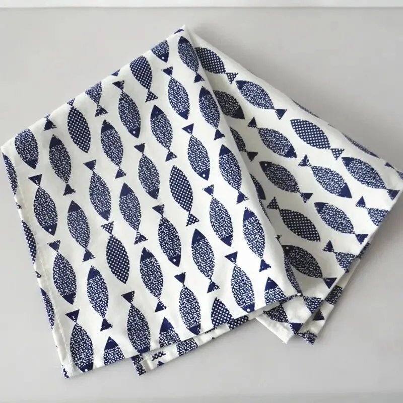 Cotton Ocean Placemats or Kitchen Towels: Fish Print