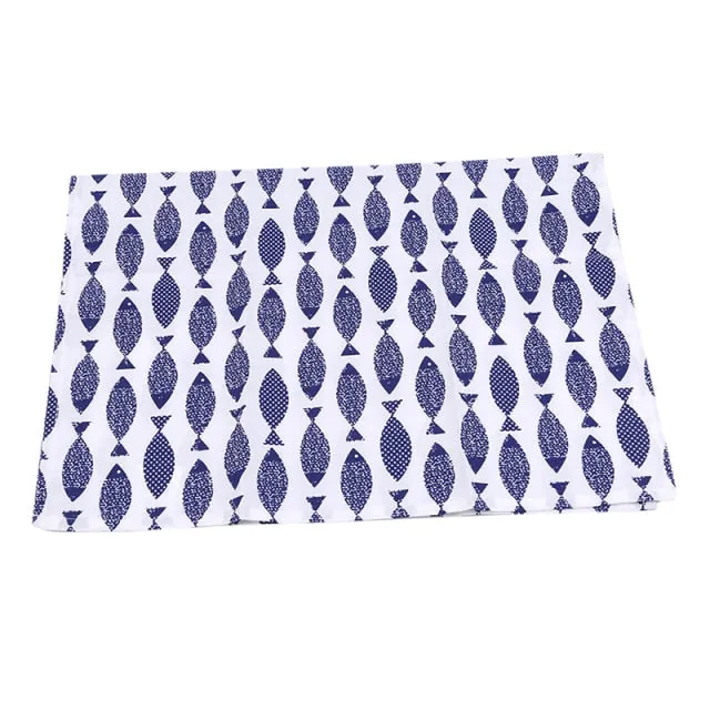 Cotton Ocean Placemats or Kitchen Towels: Fish Print