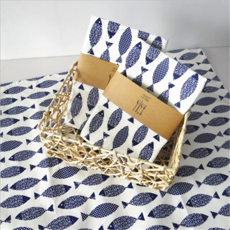 Cotton Ocean Placemats or Kitchen Towels: Fish Print
