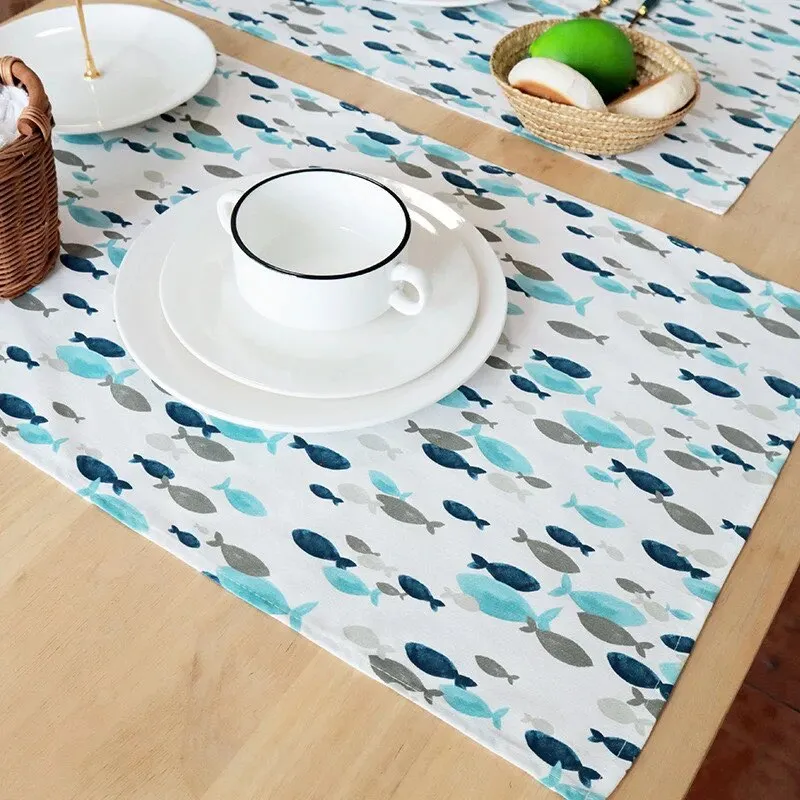 Cotton Ocean Placemats or Kitchen Towels: Fish Print