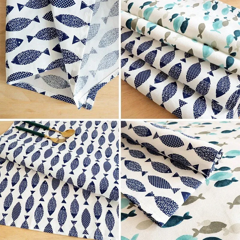 Cotton Ocean Placemats or Kitchen Towels: Fish Print