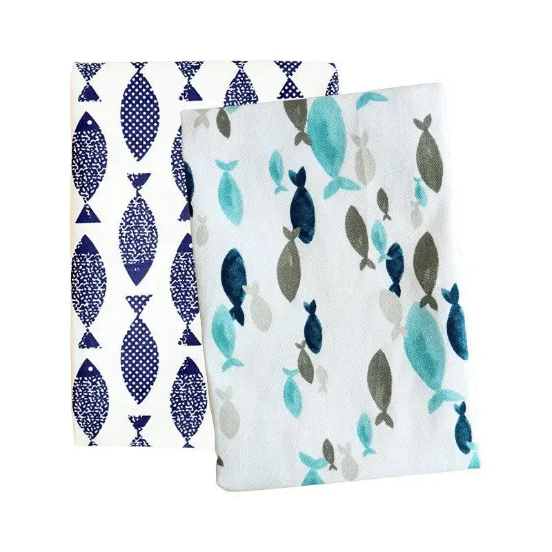Cotton Ocean Placemats or Kitchen Towels: Fish Print