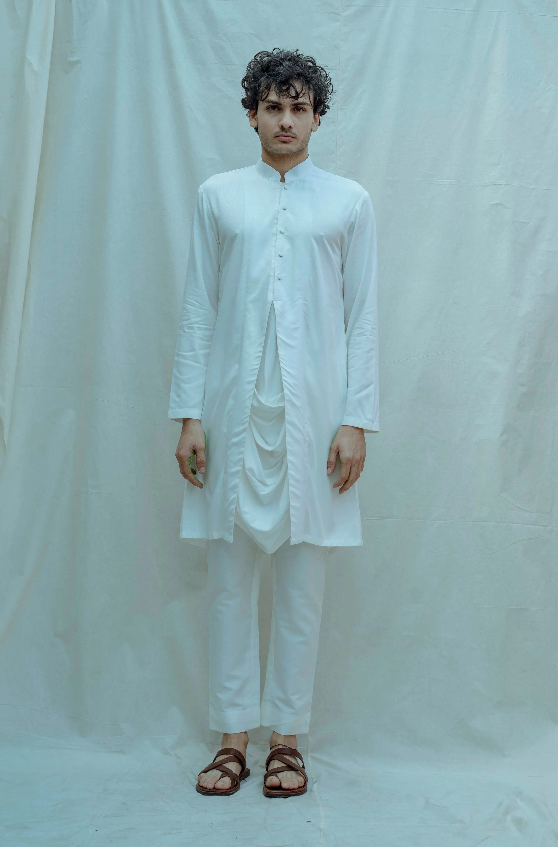 Cowl Kurta set In White