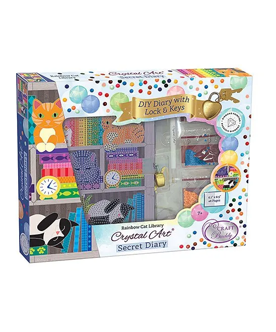 Craft Buddy | Purple & Orange Rainbow Cat Library Crystal Art Secret Diary Kit